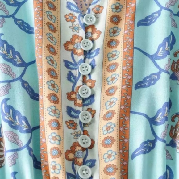 Bohemian Floral Light Blue Long Sleeve Dress - Picture 6 of 13